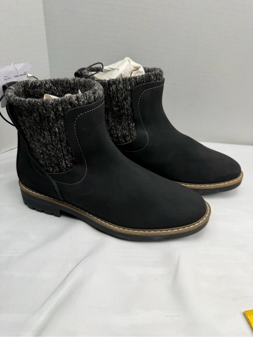 St Johns Bay Women's Black Knit Ankle Boots Memory Foam Comfort New 7.5 Medium